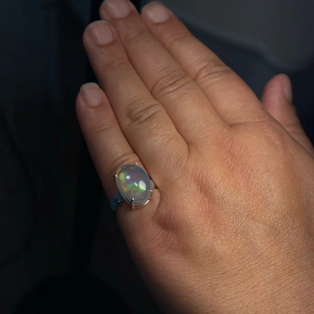 Handmade 925 Sterling Silver Australian Opal Ring 4 Carat Size 5.5